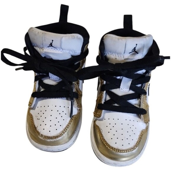 Nike Air Jordan 1 Mid Metallic Gold Black White TD Size 7c Toddler  DC1424-700 - Picture 1 of 9